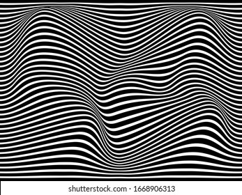 Black and white abstract striped background. Optical art. Vector.