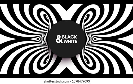 Black and white abstract striped background. Pattern with optical illusion. 3d surreal vector illustration.