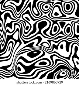 Black and white abstract striped background. Optical illusion. Smooth and wavy lines and shapes.