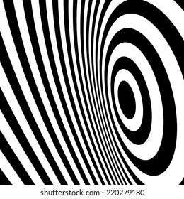 Black and white abstract striped background. Optical Art. Vector illustration. 