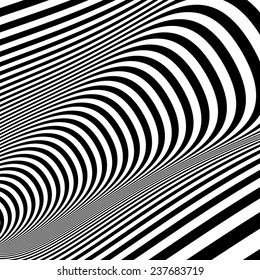 Black and white abstract striped background. Optical Art. 3d vector illustration. 