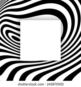 Fundo listrado abstrato preto e branco. Arte óptica. Ilustração vetorial. 
