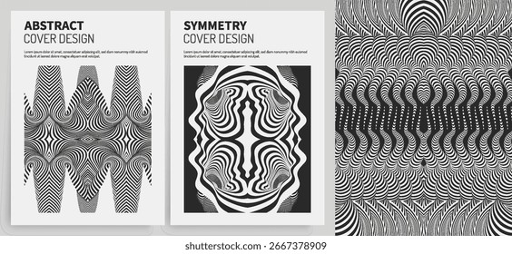 Fundo listrado abstrato preto e branco. Ilusão óptica. Modelo de design de capa. Ilustração vetorial 3d para brochura, cartaz, cartão, apresentação, folheto ou banner.