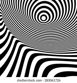 Abstrakter, schwarz-weißer abstrakter Hintergrund. Optische Art. 3d Vektorgrafik.