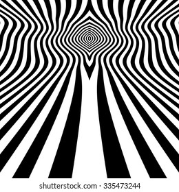 Black and White Abstract Striped Background. Optical Art. 3d Vector Illustration.