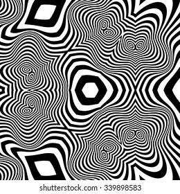 Black and White Abstract Striped Background. Optical Art. 3d Vector Illustration.