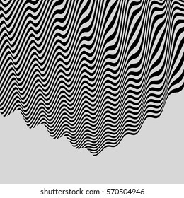 Black and White Abstract Striped Background. Optical Art. 3d Vector Illustration.