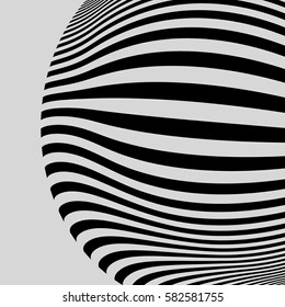 Black and White Abstract Striped Background. Optical Art. 3d Vector Illustration. 