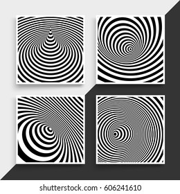 Black and white abstract striped background. Optical Art. Textbook, booklet or notebook mockup. Business brochure. Cover design template. Vector Illustration. 