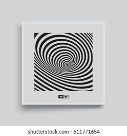 Black and white abstract striped background. Optical Art. Textbook, booklet or notebook mockup. Business brochure. Cover design template. Vector Illustration. 