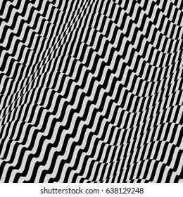 Fondo de rayas abstractas en blanco y negro. Ilustración vectorial 3D de arte óptico.