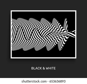 Abstrakter, schwarz-weißer abstrakter Hintergrund. Optische Kunst. Design-Vorlage abdecken. 3D-Vektorgrafik.