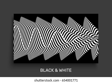 Black and white abstract striped background. Optical art. Cover design template. 3D Vector illustration.