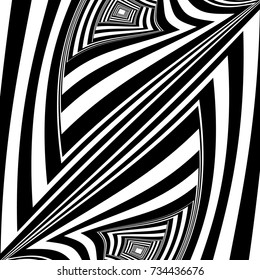 Black and white abstract striped background. Optical illusion. Visual distortion.Geometric.