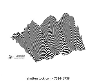 Black and White Abstract Striped Background. Optical Art. 3d Vector Illustration.