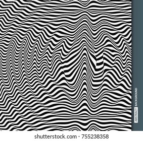 Black and white abstract striped background. Optical Art. 3d vector illustration. 