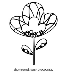 Black and white abstract stylized flower in a Scandinavian style. Outline cute cartoon poppy or tulip for a coloring page. Vector.