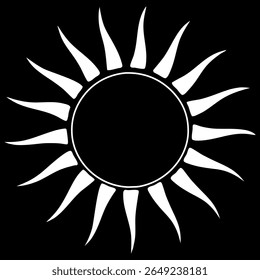 Black and white abstract sun design with radiating spikes