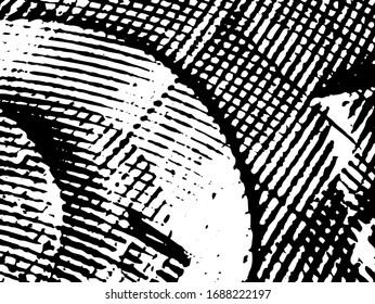 Black and white abstract surrealism background. Monochrome dark texture. Chaotic spots of black paint on white. Urban style pattern of ink splattered blots. The pattern of the worn surface