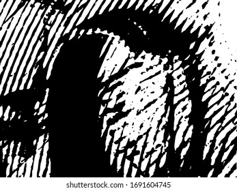 Black and white abstract surrealism background. Monochrome dark texture. Chaotic spots of black paint on white. Urban style pattern of ink splattered blots. The pattern of the worn surface