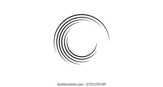 Diseño abstracto blanco y negro de la línea del círculo del remolino con efecto artístico del trazo del pincel en fondo limpio.