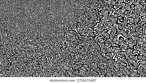 Ilustración de patrón de remolino abstracto en blanco y negro, textura orgánica laberíntica, arte lineal intrincado, flujo dinámico