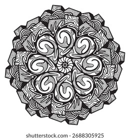 Conjunto de Vector de remolino Abstractas blanco y negro, páginas para colorear de mandala
