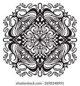 Black and White Abstract Swirl Vector Set, Mandala Coloring Pages	
