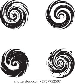 Black and white abstract swirl vortex vector illustration set
