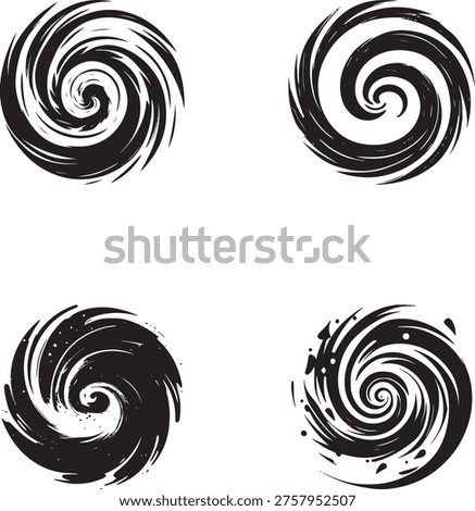 Black and white abstract swirl vortex vector illustration set