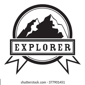 black and white abstract symbol with mountain, and ribbon, vector illustration, isolated on white