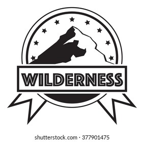 black and white abstract symbol with mountain, and ribbon, vector illustration, isolated on white