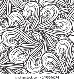 Black and white abstract tangle seamless pattern.