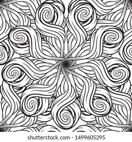 Black and white abstract tangle seamless pattern.