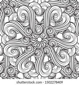 Black and white abstract tangle seamless pattern.