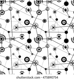 Black and white abstract technology signs, seamless pattern
