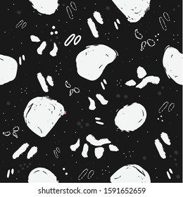 Black and white abstract terracotta pattern, seamless design. Round shapes on black. Cute Seamless Scandinavian Terracotta Pattern in modern colours. Modern abstract art for prints.  Nordic Design. 
