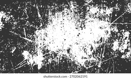 Textura abstracta en blanco y negro con un efecto grunge afligido y salpicaduras dispersas.