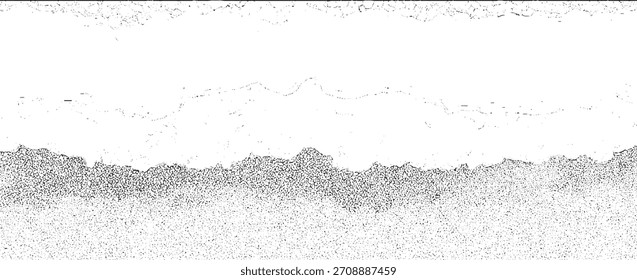 Textura abstracta en blanco y negro con una mitad inferior granulada y un borde superior áspero e irregular.