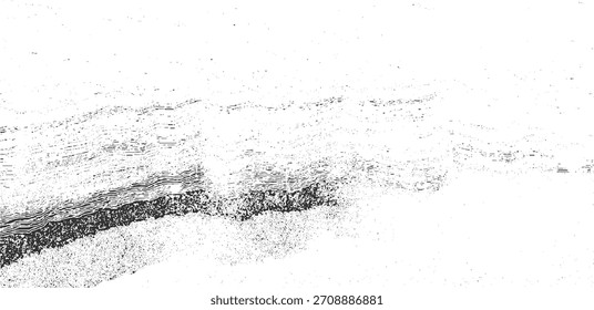 Textura abstracta en blanco y negro con líneas Horizontales en capas y puntos dispersos que crean un efecto angustiado.