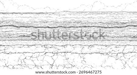 Black and white abstract texture with layered wavy lines and cracked ground effect.