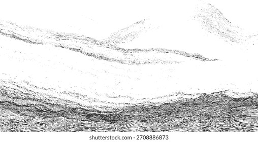 Textura abstracta en blanco y negro con líneas onduladas y puntos dispersos creando un fondo texturizado.