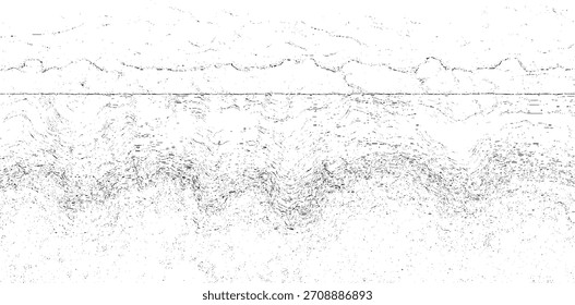 Black and white abstract texture with wavy lines and scattered dots creating a dynamic pattern.