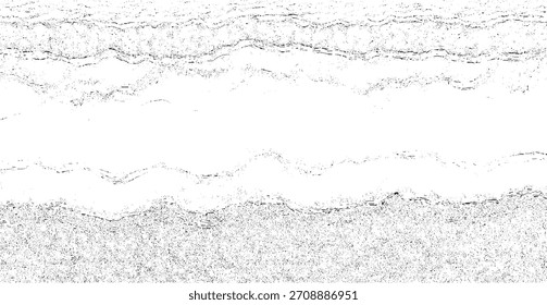 Abstrakte schwarz-weiße Textur mit wellenförmigen Linien und verstreuten Punkten, die ein gestörtes, organisches Muster erzeugen.