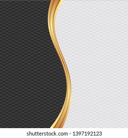 black and white abstract textured background divided into two with golden wavy divider