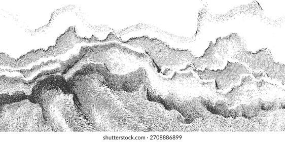 Fondo texturizado abstracto en blanco y negro con líneas onduladas y puntos que crean una sensación topográfica.