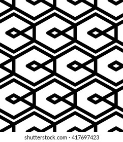 Black and white abstract textured geometric seamless pattern. Symmetric monochrome vector textile backdrop. Splicing lines.