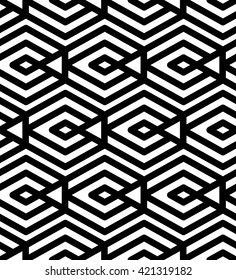 Black and white abstract textured geometric seamless pattern. Symmetric monochrome vector textile backdrop. Splicing lined tracery.