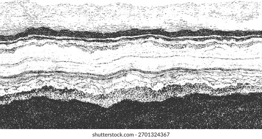 Líneas onduladas Horizontales texturizadas abstractas en blanco y negro y Formas que crean un patrón orgánico en capas