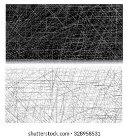 Black and white abstract threads background -  digital scribble texture. Wires background for banner, card, poster, web design. Hand drawn modern graphic clip art. Eps 10.